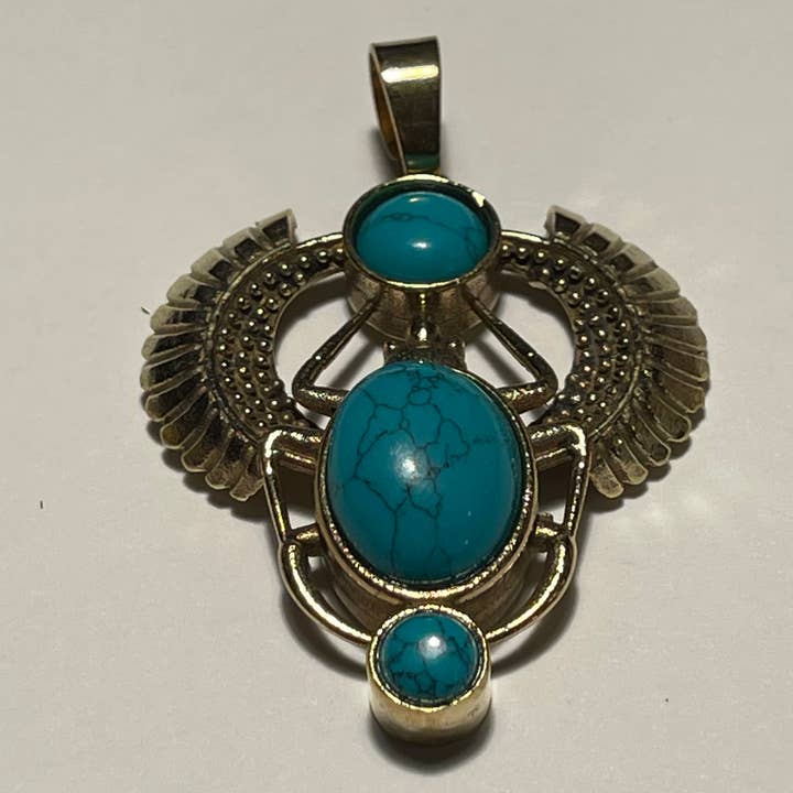 The Curator - Wholesale Individual Charm/Pendant - Brass Scarab Pendant with Stone
