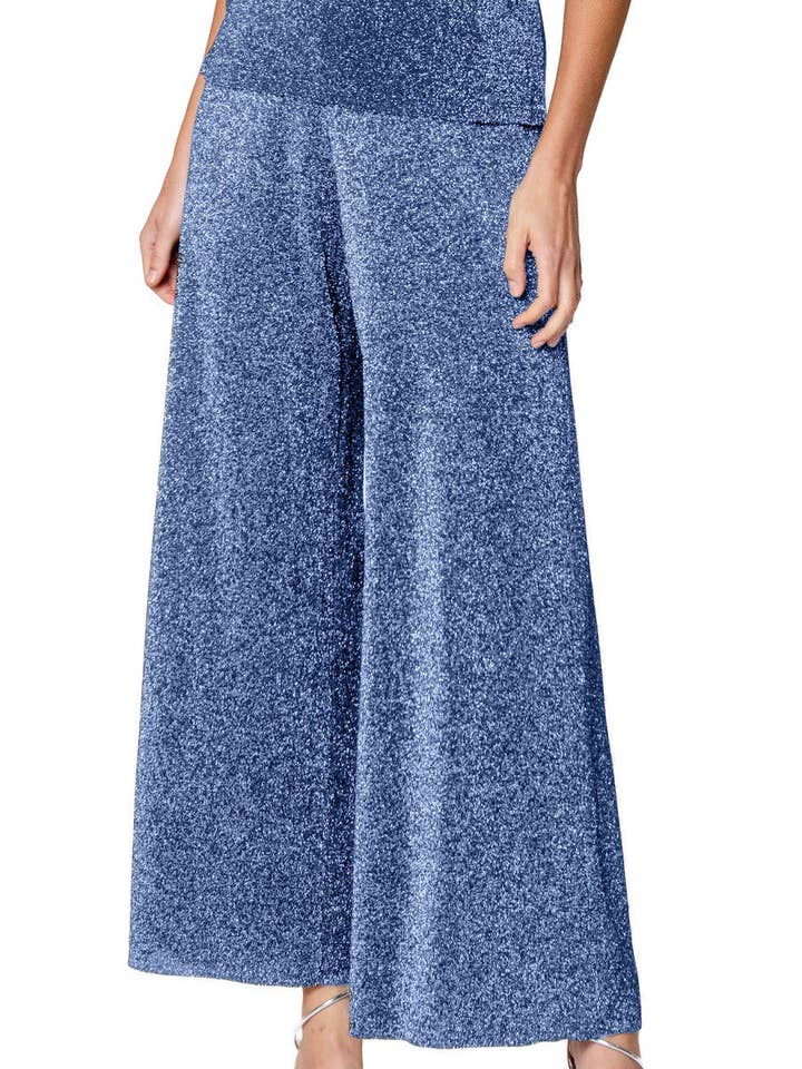 Paola Wide Leg Shimmery Pant; Tornado Silver for wholesale by Biana