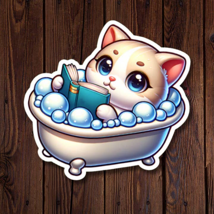 Gato a ler livro no banho de espuma por atacado de Roxanne Johnston Designs