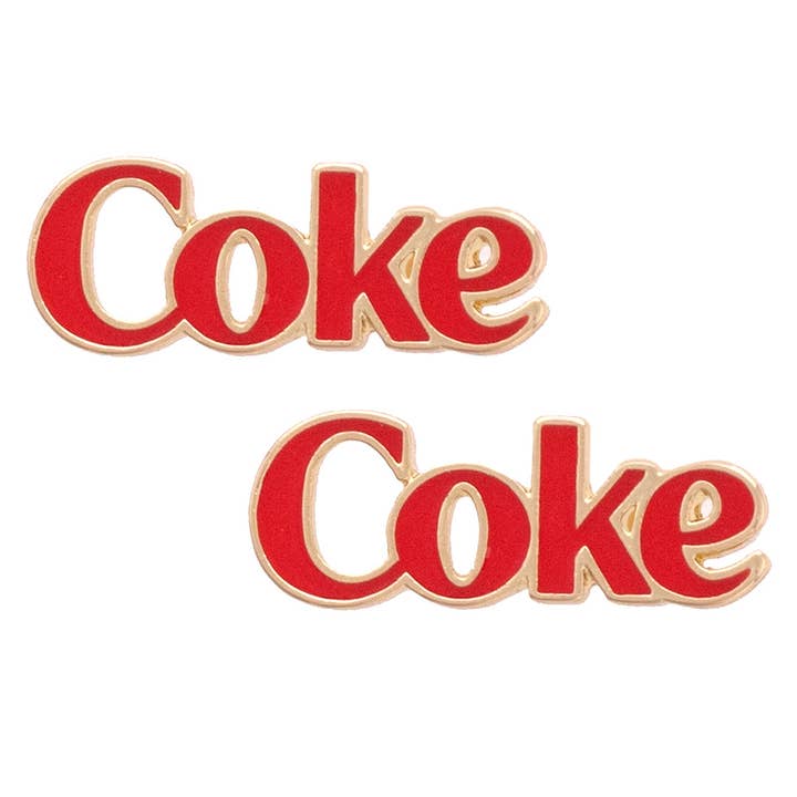 Orecchini a perno con logo smaltato Coca-Cola in rosso per la vendita all'ingrosso da parte di Canvas Style