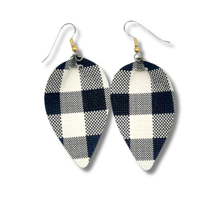 Svart och vit rutig vegansk läderörhänge Metallkrok för wholesale av Plenty of Pattern