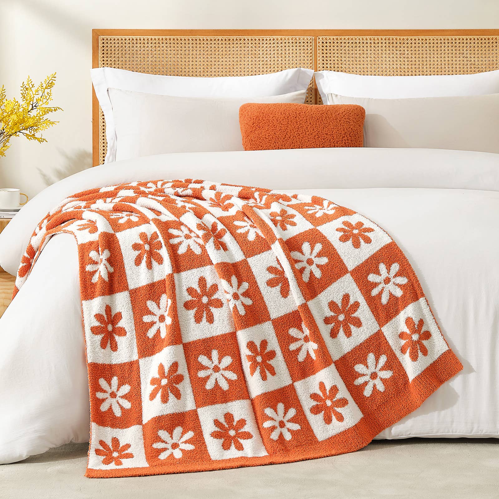 DreamValley - Wholesale Throw Blanket - SS Checkered Floral Throw Blanket Reversible Knitted Throw4