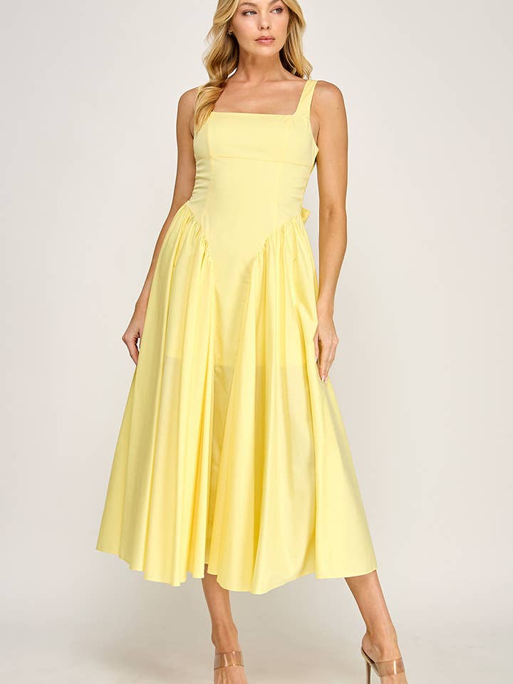 VID51443 - POPLIN BACK RIBBON MIDI DRESS for wholesale by The vintage shop