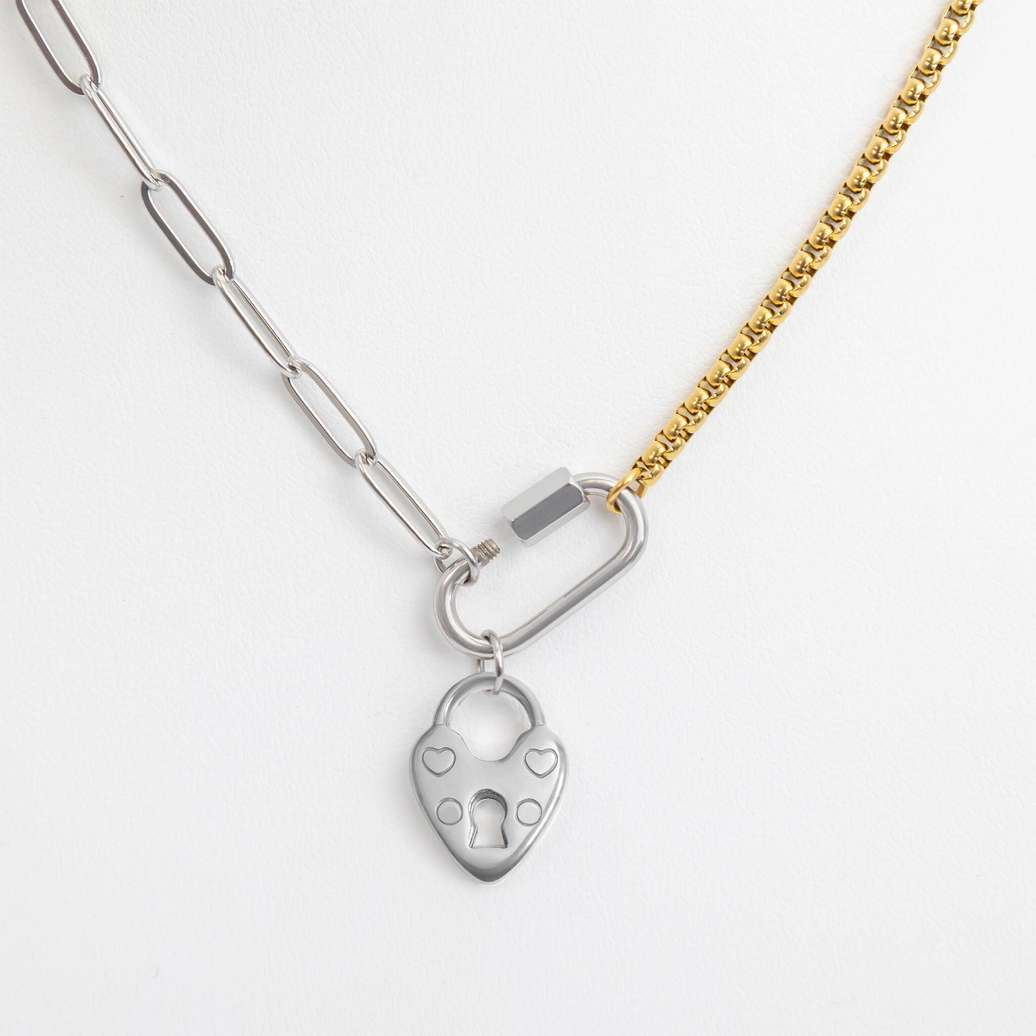 Stainless Steel Mixed Metal Paperclip Carabiner Necklace for wholesale on Faire5