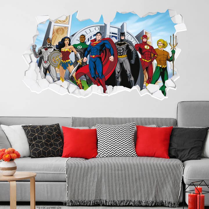 Justice League Muursticker - Groep Hal van Justitie Gebroken Muur Decal DC Superhelden Kunst voor wholesale door Themed