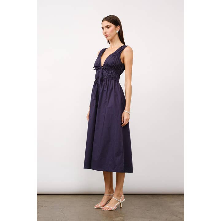 Selina Tie-Front Midi Dress in Navy for wholesale on Faire