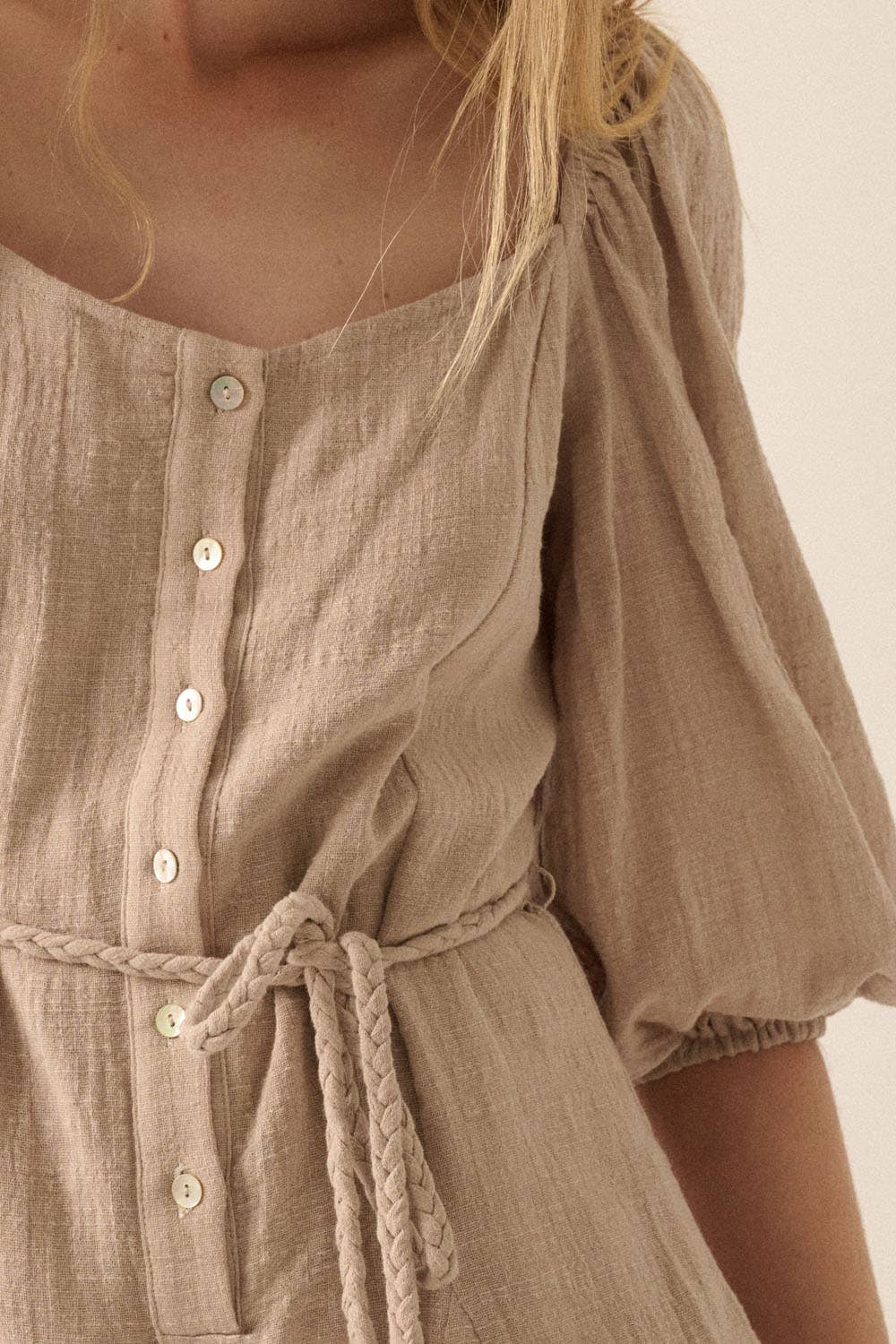 Promesa USA – Romper - Mulher por atacado – Macacão de Perna Larga com Mangas Bufantes em Algodão Texturizado10