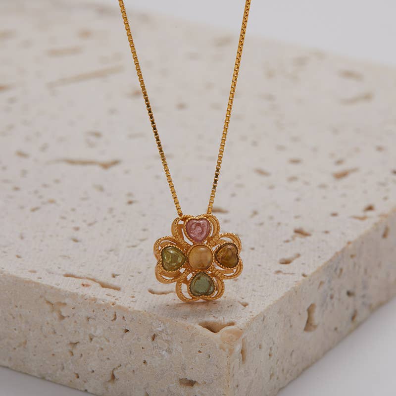 Gioiellin - S925 Silver Jewelry - Wholesale Pendant/Charm Necklace - 925 Sterling Silver Tourmaline Four-Leaf Clover Necklace2