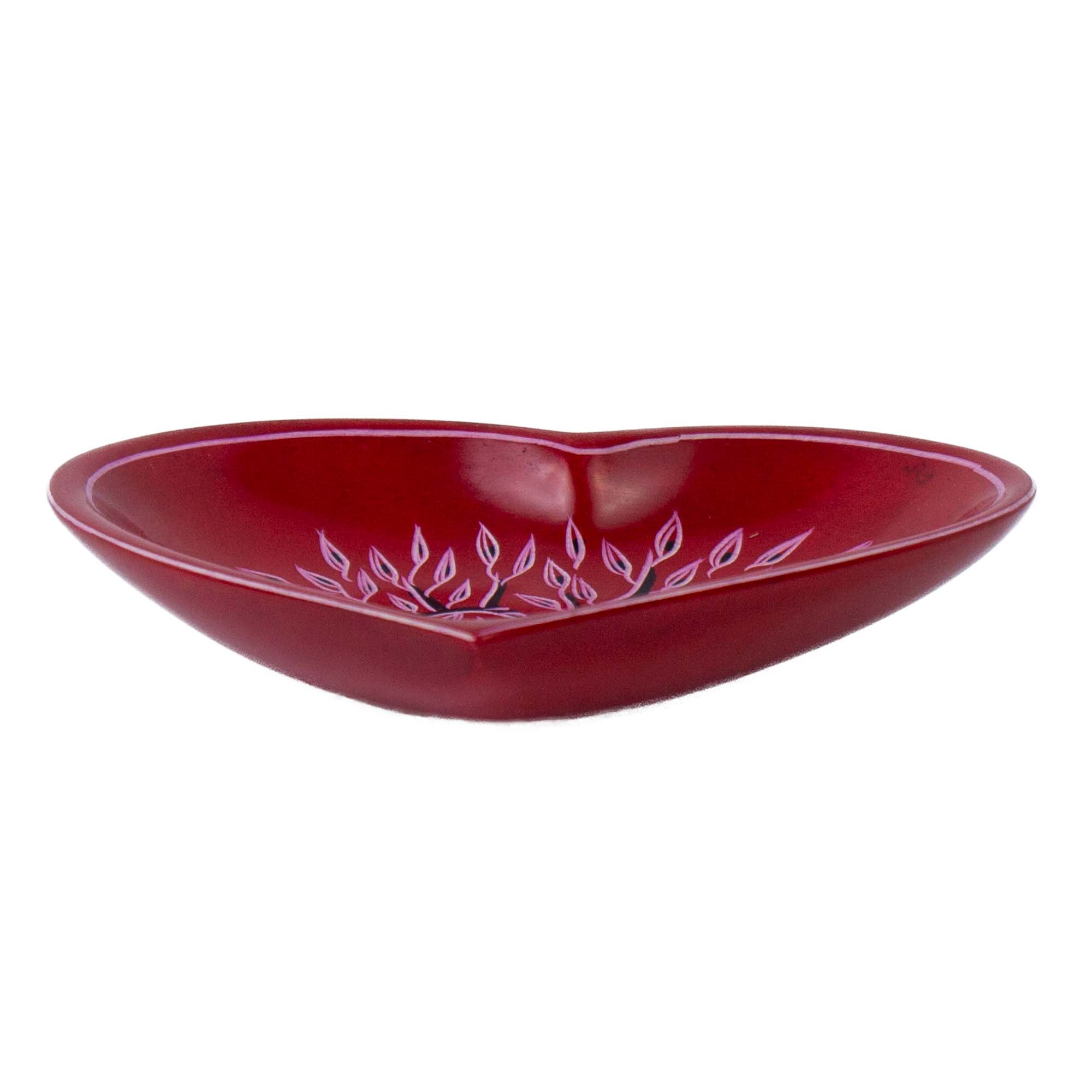 Global Crafts – wholesale Jewellery dish – Soapstone Heart Trinket Bowl - Medium - Red Acacia Tree3