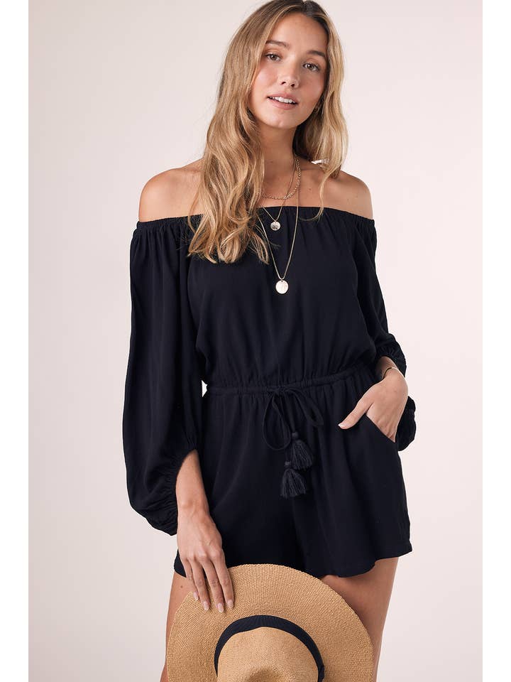 Bluivy - Wholesale Romper - Women's - OFF SHOULDER BALLOON SLEEVES ROMPER