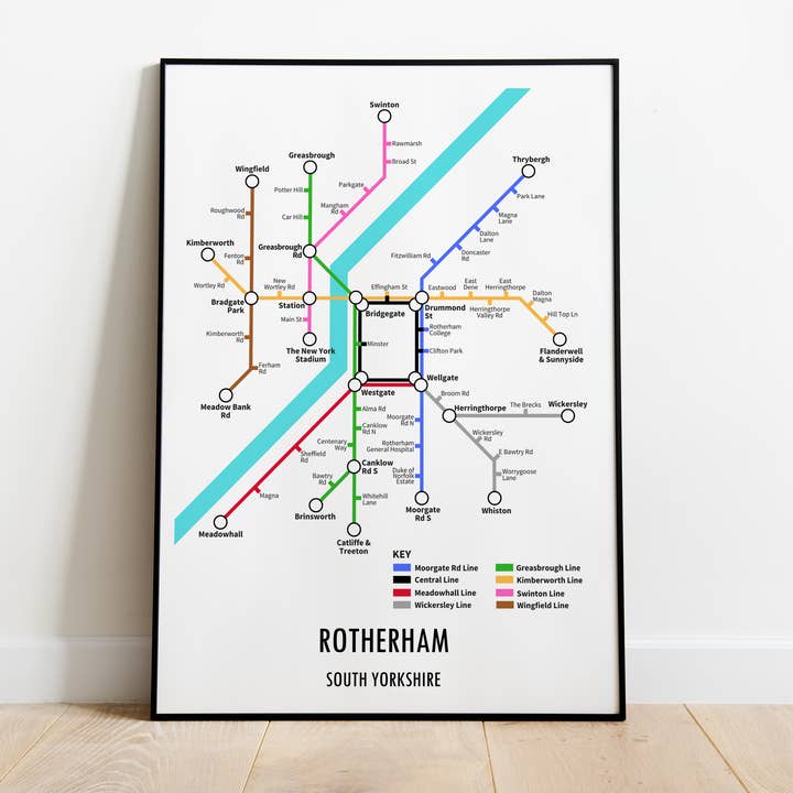 Rotherham South Yorkshire Underground Style Transport Print for wholesale by Underdog Studio