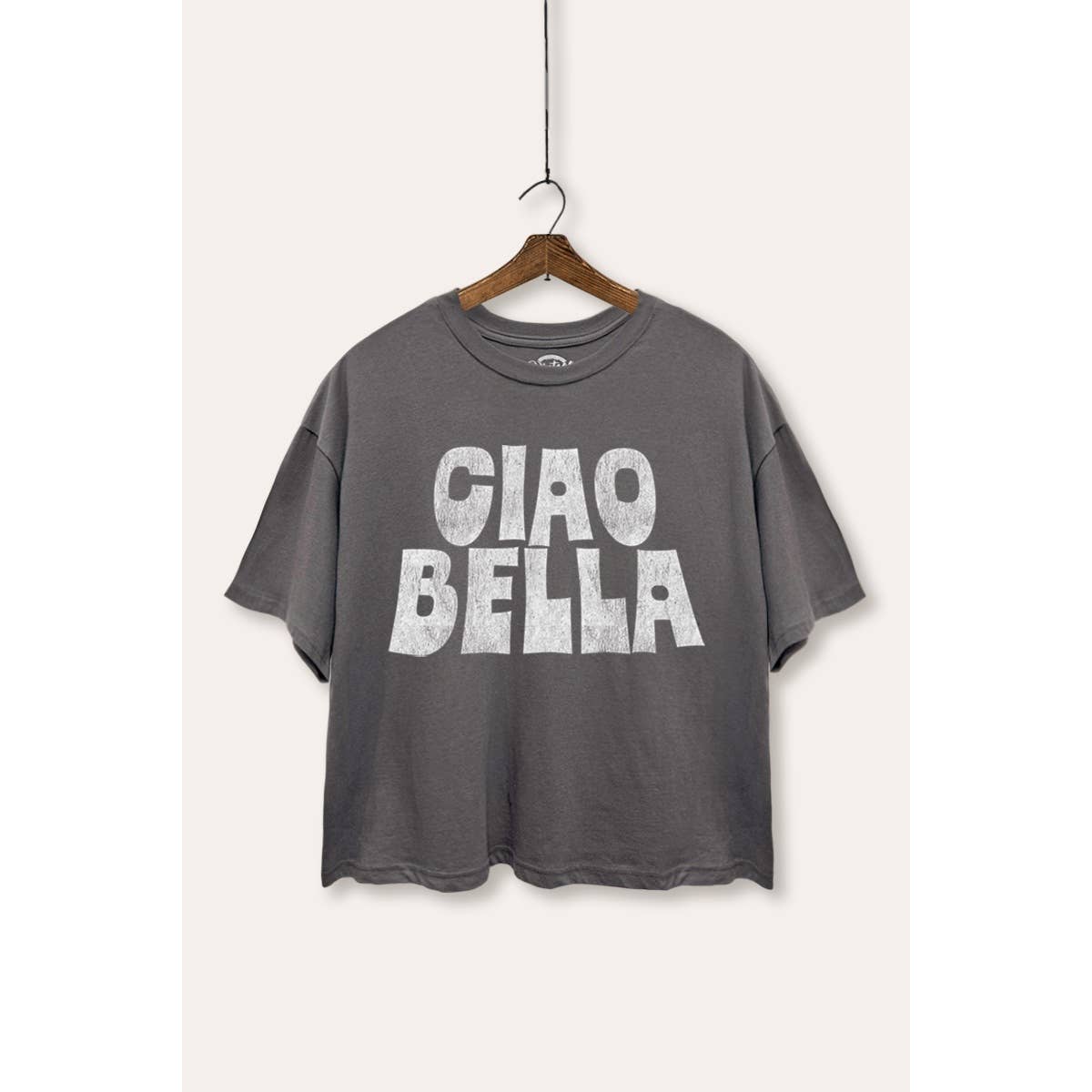 VINTAGE POINT USA - Wholesale Screen Printed T-Shirt - Women's - CIAO BELLA TYPOGRAPHY CROP TOP1