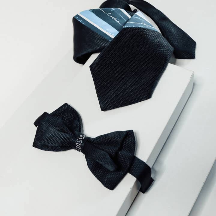 Neptune Tie & Bow Tie Set (Silk and Cotton, Navy Blue) for wholesale by COCHIC
