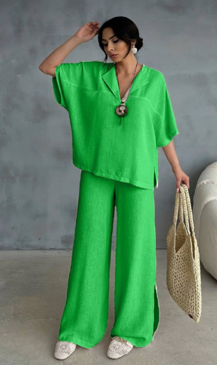 Meyran - Wholesale Top & Pant Set (NOT Loungewear) - Women's - Linen Two-Piece Set Shirt and Pant2