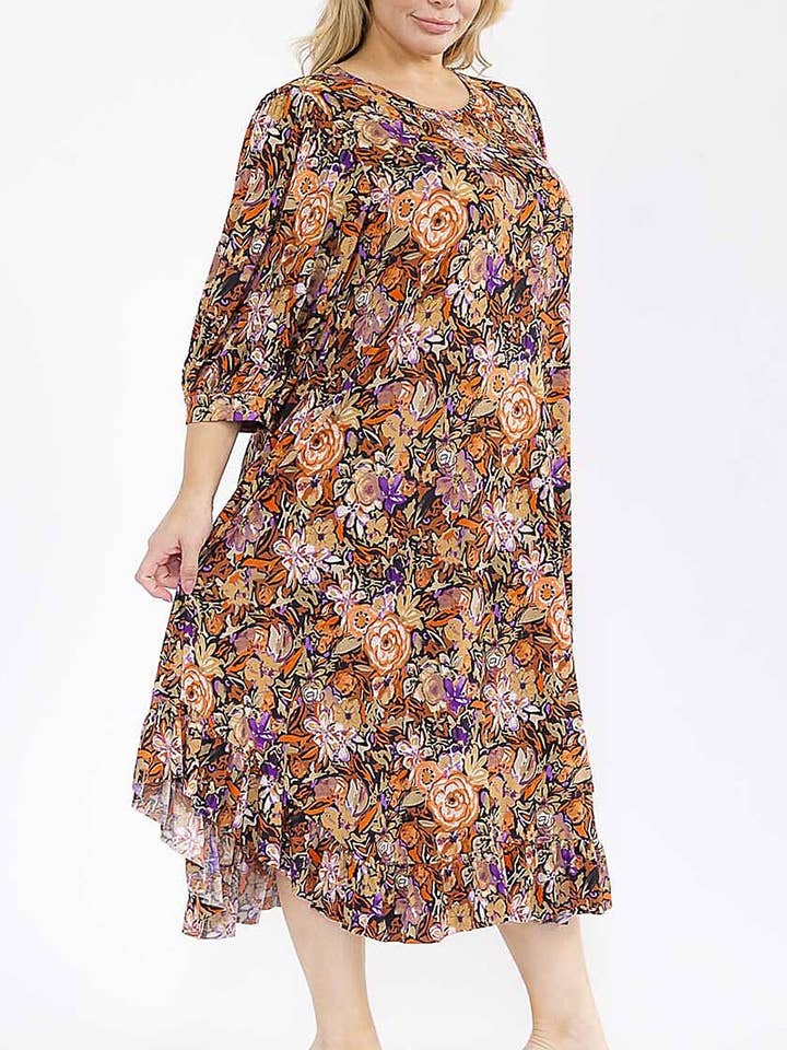 FRONT POCKETS LOOSE FIT FLORAL MAXI DRESS for wholesale by ROUSSEAU
