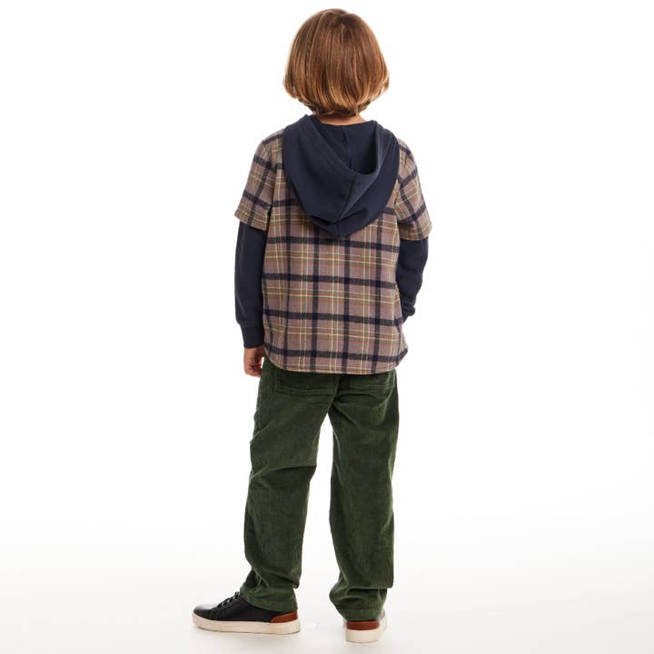Kids Twofer Hoodie | Brown Plaid for wholesale on Faire3