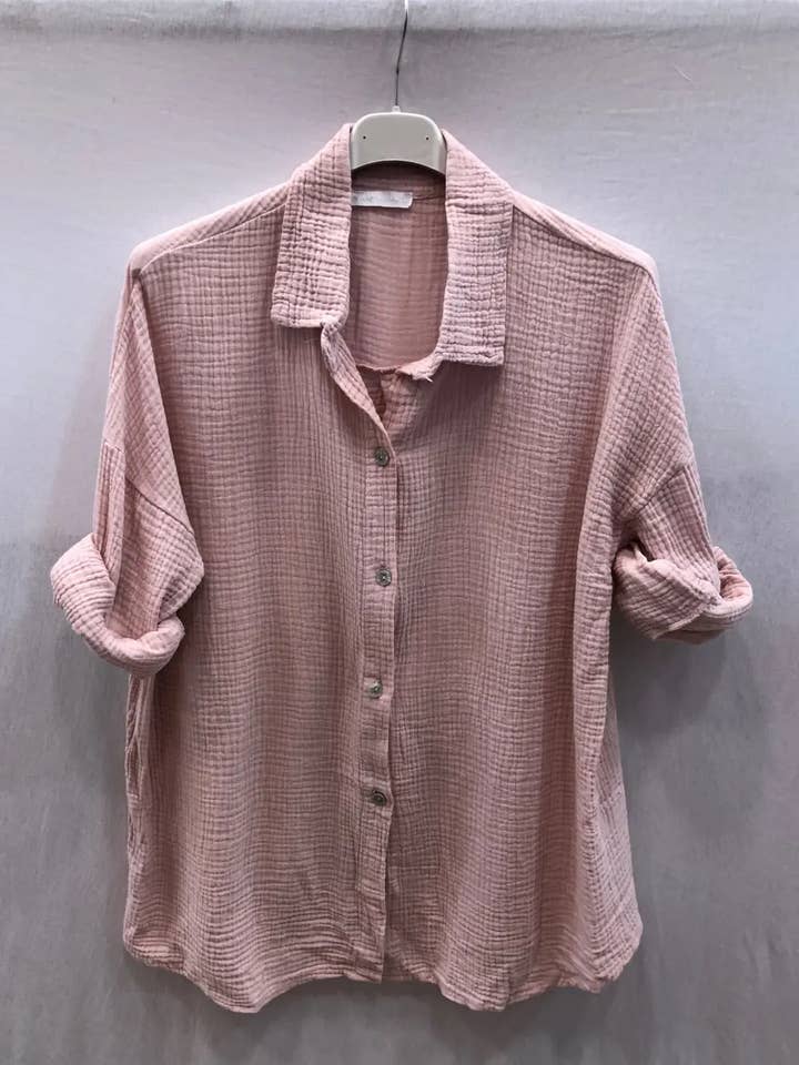 Mimi & Gogo - Wholesale Button Down Shirt - Women's - Plain cotton gauze shirt @10787_ChGazUni15