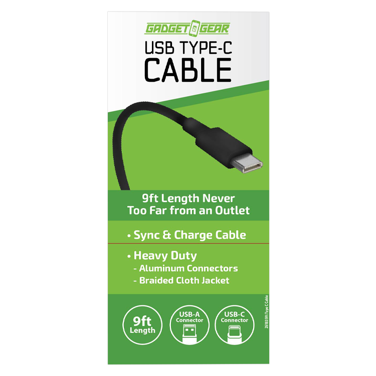 Novelty Brands - Wholesale Charging Cable - Gadget Gear USB to USB-C 9FT Charging Cable Boxed Assortment4