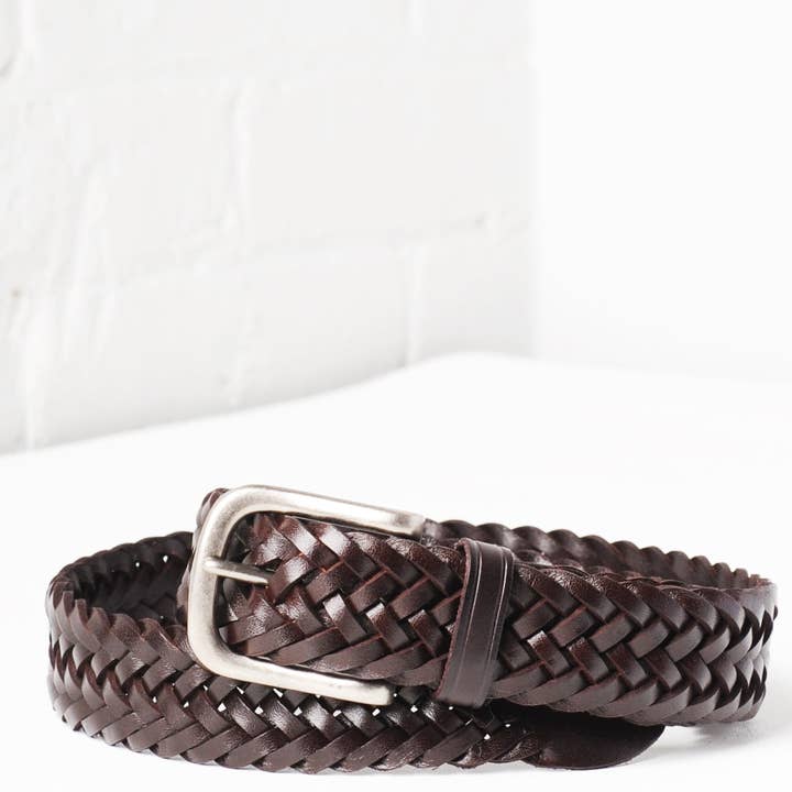 Venedig Handgewebter italienischer Ledergürtel - Espresso für den Großhandel von UPPDOO