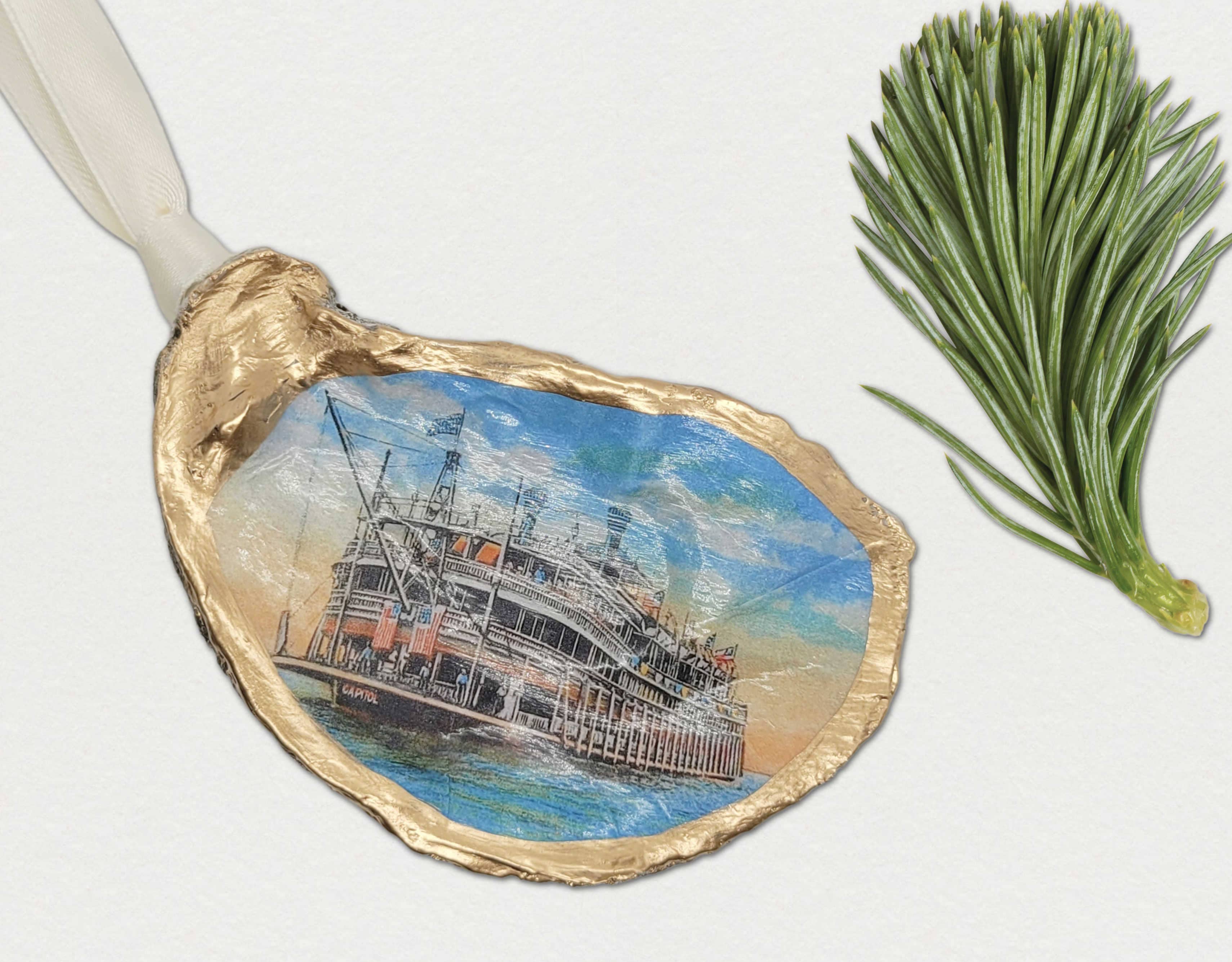 Beatrixbell Handcrafted - Wholesale Ornament - Steamboat Paddleboat Ornament | Oyster Shell Ornament4