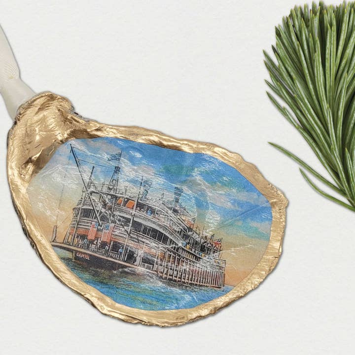Beatrixbell Handcrafted - Wholesale Ornament - Steamboat Paddleboat Ornament | Oyster Shell Ornament4