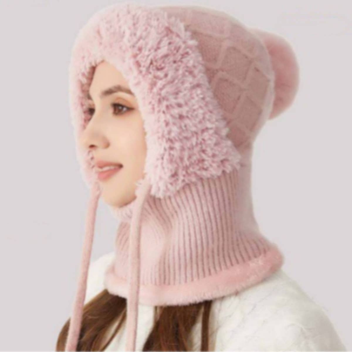 NINEXIS - Wholesale Hat Accessory - Women's - CWAH2208_KNITTED WINTER FLEECE OUTDOOR HAT NECK SET10