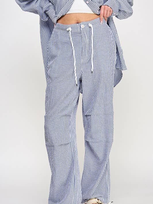 Navy White BLUE STRIPED SEERSUCKER PANTS for wholesale on Faire