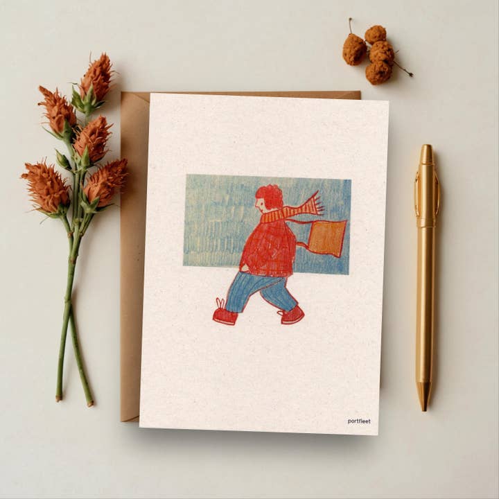 Off to the shop! A6 postcard, pencil, eco-friendly paper for wholesale by Portfleet