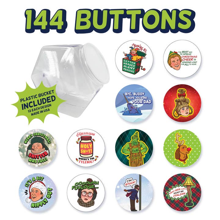 Boutons de films de Noël emblématiques — 144 unités pour la vente par Lucky Mfg. Co.