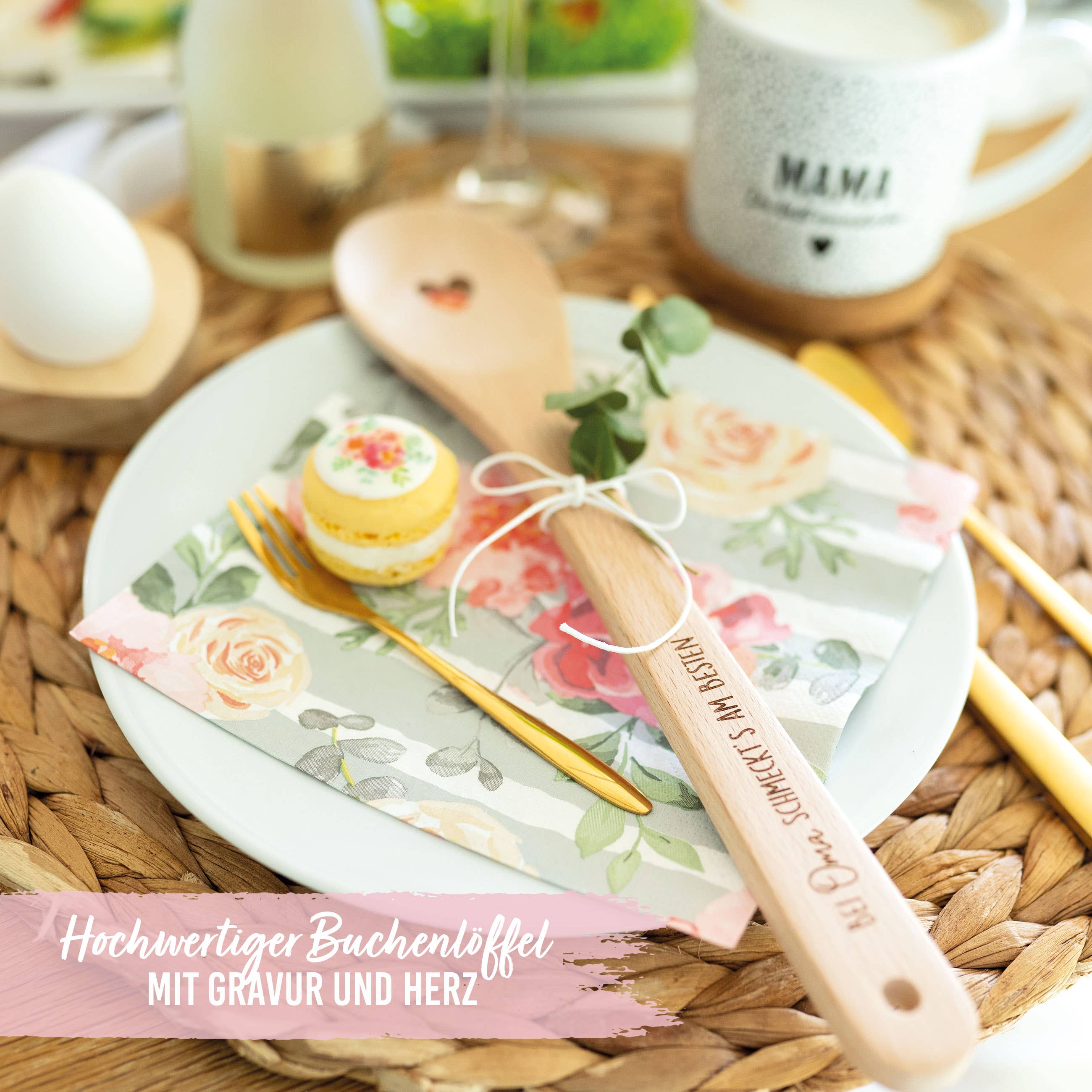 Papierdrachen - Wholesale Kitchen Spoon - Wooden cooking spoon - beech - with engraving Oma Set 022