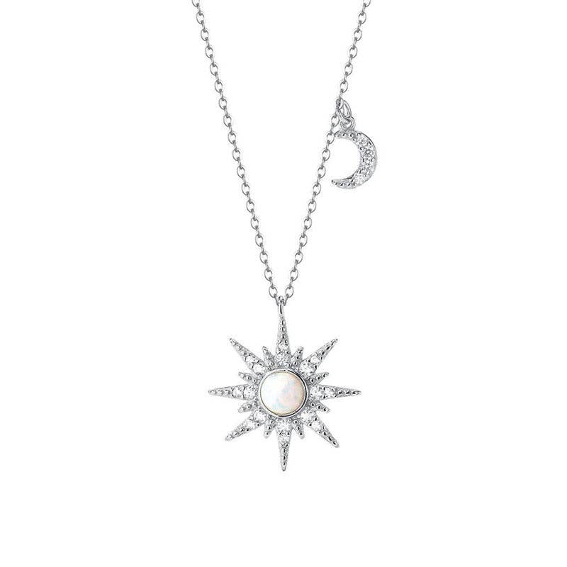 Perimade & Co. LLC - Wholesale Pendant/Charm Necklace - Opal Sun Moon Pendant Necklace in 925 Sterling Silver3