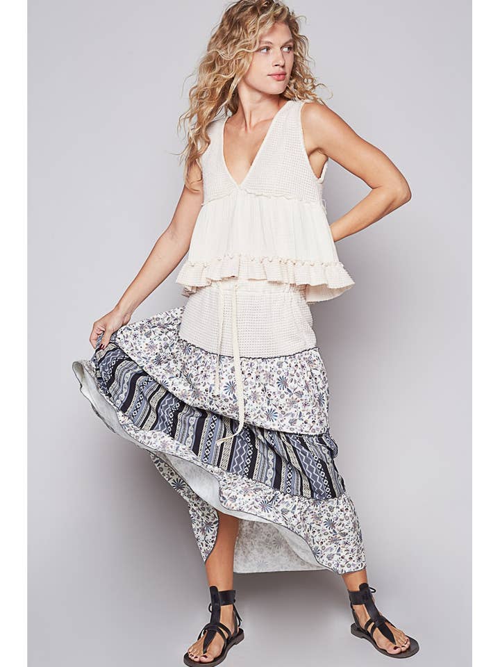 Adjustable waistband floral print skirt for wholesale by Pol Clothing