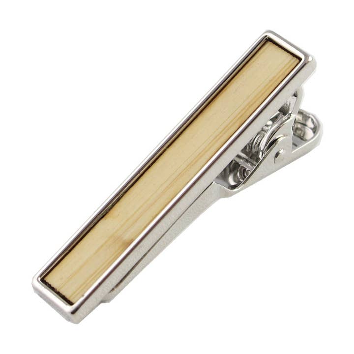 Barre à cravate en bambou incrustée d'argent pour la vente par DIBI