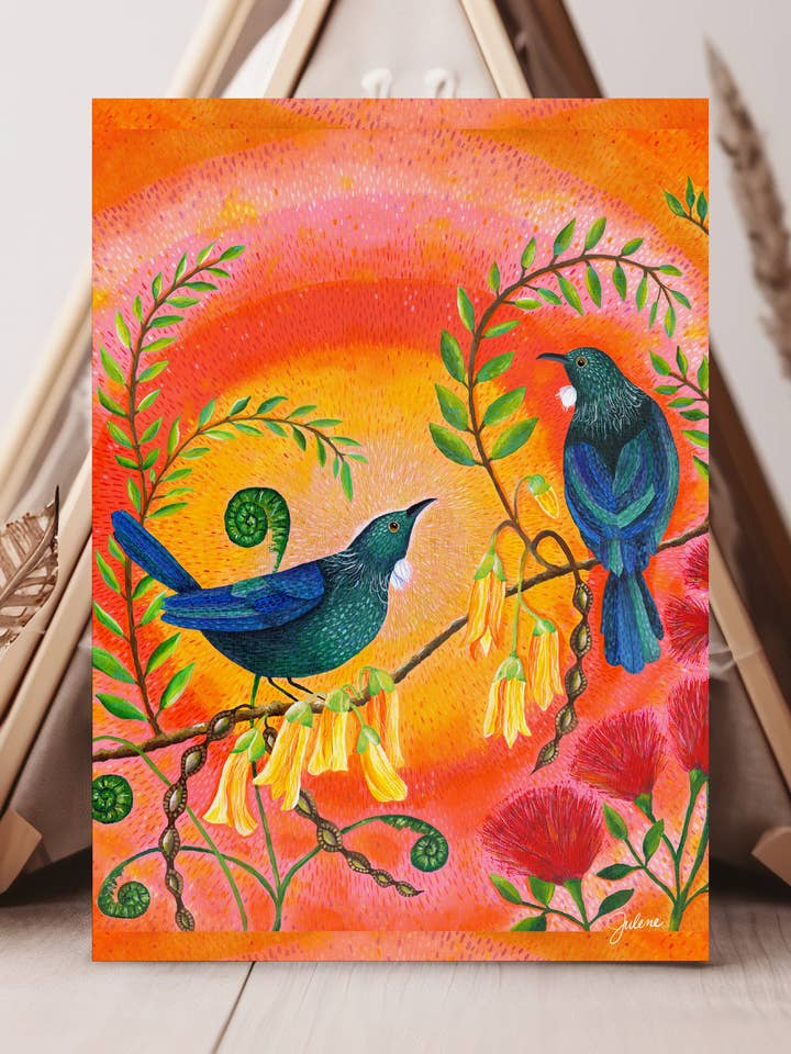 Tui Earth Song New Zealand greeting card for wholesale by Julene Ewert