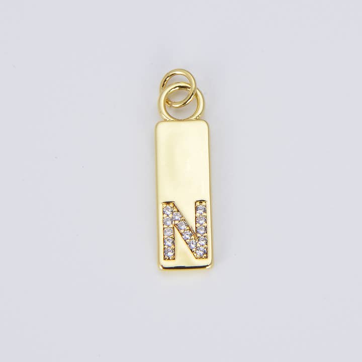 findings4uGem - Wholesale Pendant/Charm Necklace - CZ Gold Filled Alphabet Initial Tag Letter Charm, CP145013