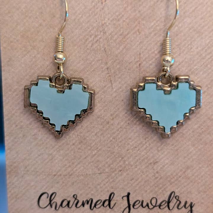 Con-Quest Crafts - Wholesale Dangle Earrings - Pixel Heart Earrings - Colorful Hypoallergenic Earrings