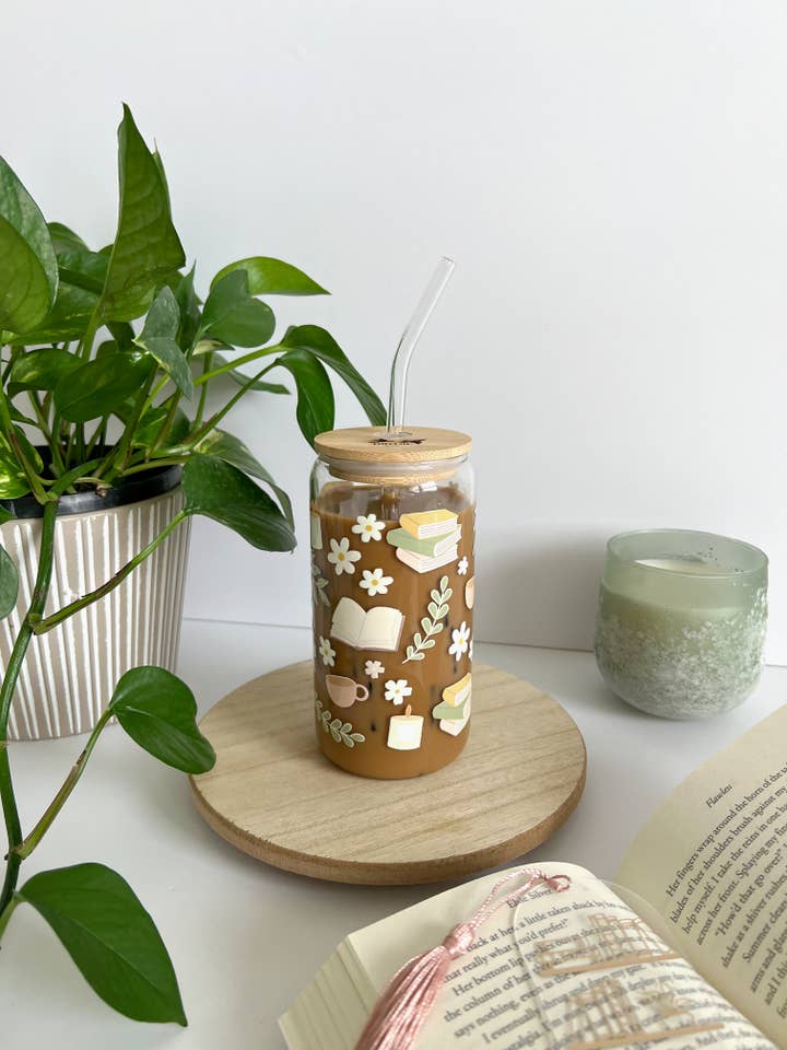 Coffee & Books Iced Coffee Glass for wholesale by Birdie & Co.