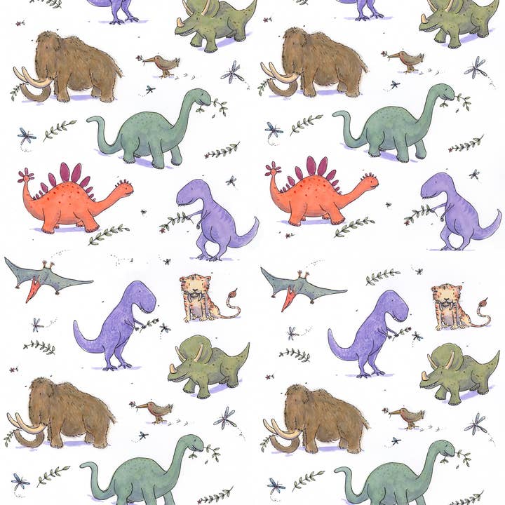 Dinosaur Wrapping paper for wholesale by Helen Wiseman Illustration