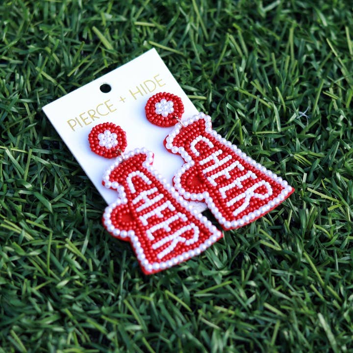 Pierce + Hide - Wholesale Dangle Earrings - Custom Beaded Megaphone Earrings| Game Day Earrings| Cheerleading5