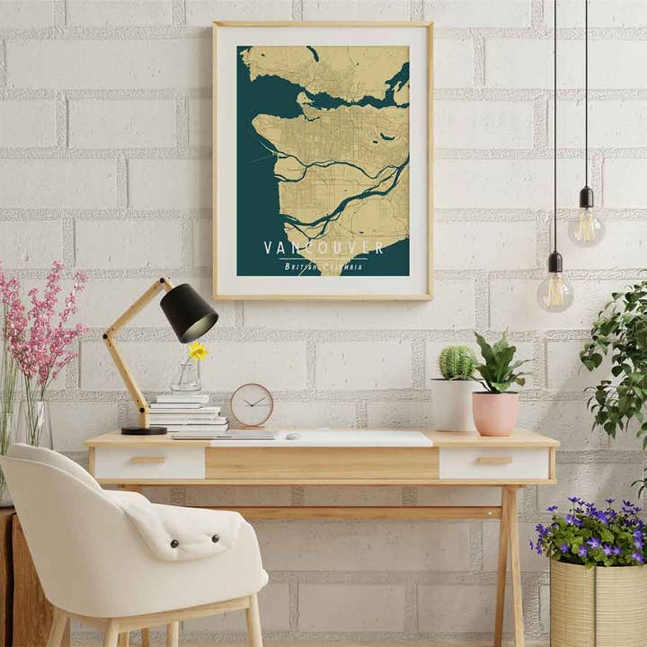 Vancouver Yellow Vintage map print for wholesale by Line Point Design