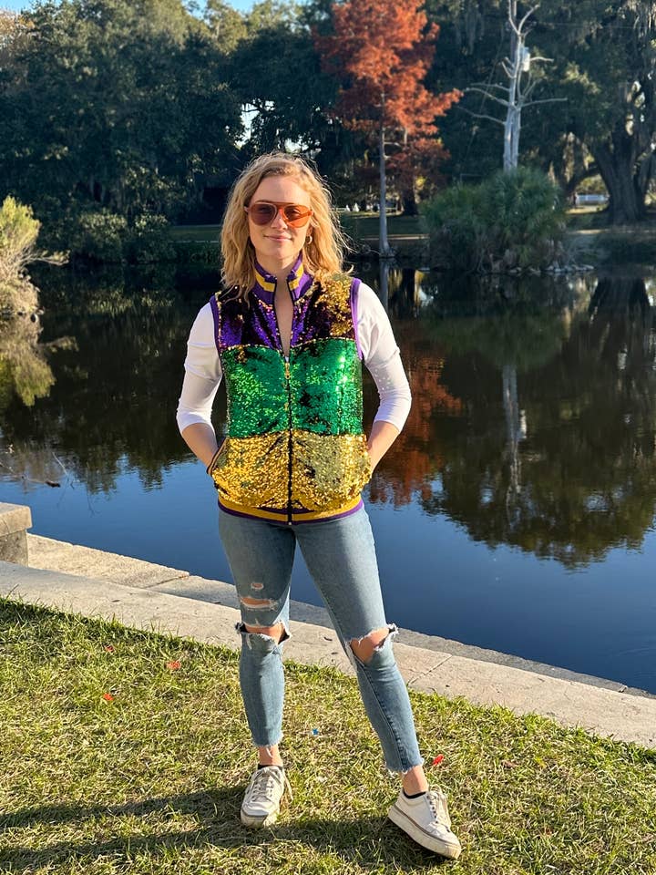 Sequin Vest PGG Stripe Adult for wholesale by Mardi Gras Creations