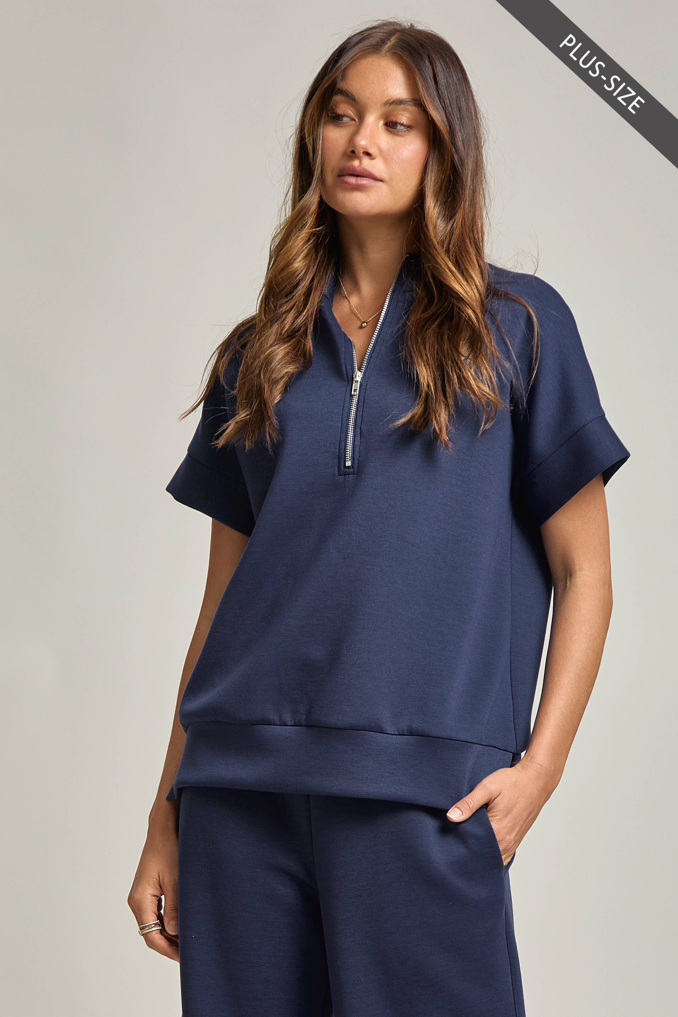 Dear Scarlett - Wholesale Lounge Set - Women's - PLUS SIZE Quarter Zip + Pants Modal Set TRVSET-CATALINAP17