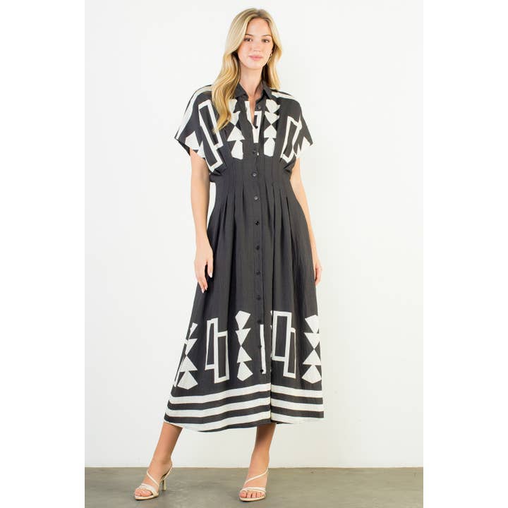 Button Down Geo Print Midi Dress for wholesale by THML