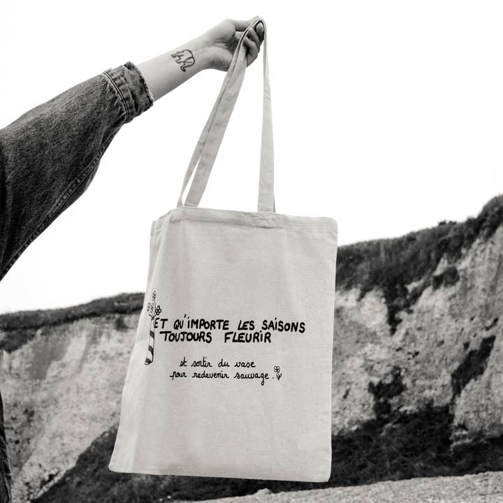 Saco tote ilustrado "E que importam as estações, sempre florescer" - Grisbleu por atacado de Grisbleu
