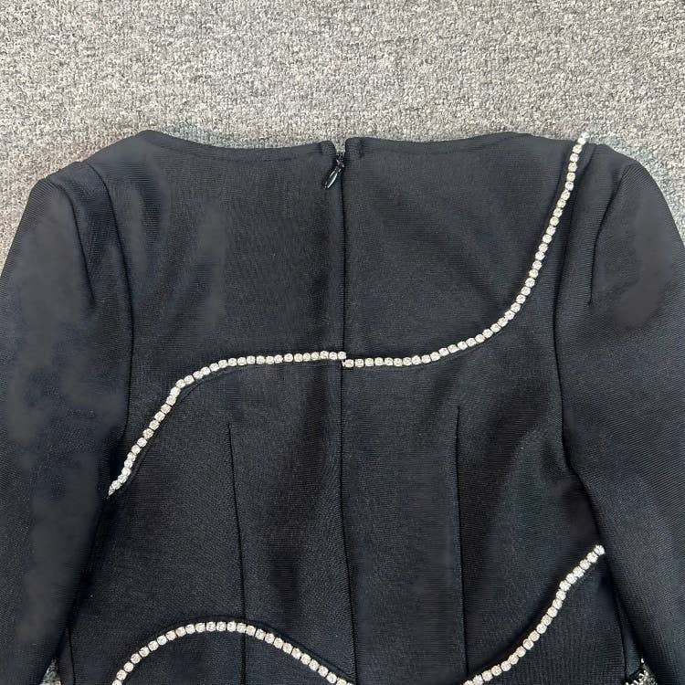 Svart DR364Bandageklänning med diamantkedjeslitsar och lång ärm för wholesale på Faire14