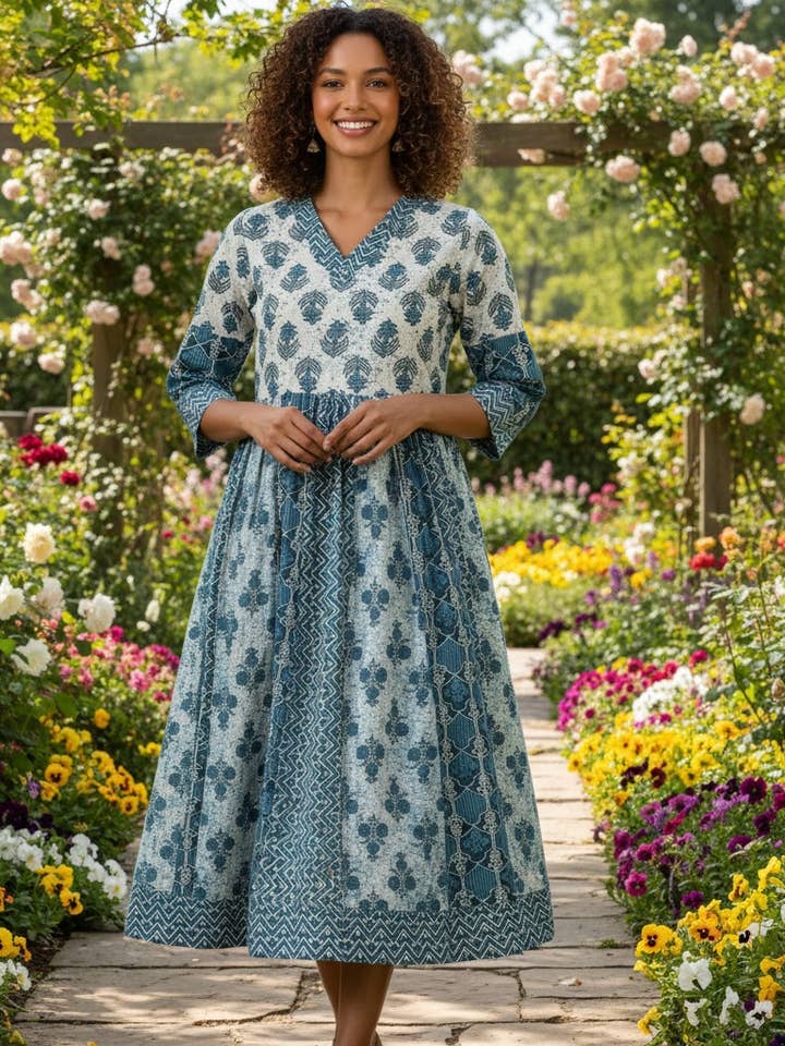 Navy Blue Midi Dress for wholesale by AMRANIS