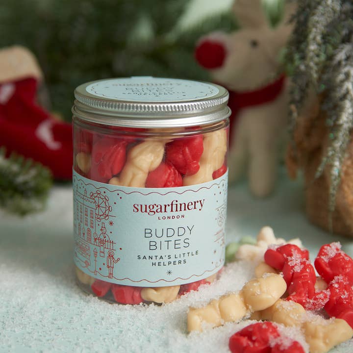 Frascos de Doces de Natal Buddy Bites - Duende na prateleira PVP 6,95 por atacado de sugarfinery limited
