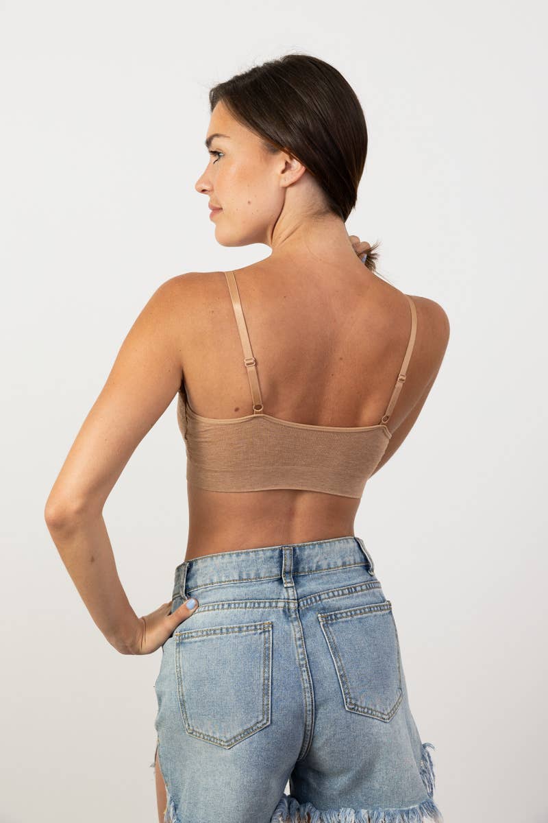 Leto Accessories - Wholesale Bralette - Women's - COMFY! Ultra Soft Lace Trim Ribbed Padded Seamless Bralette11