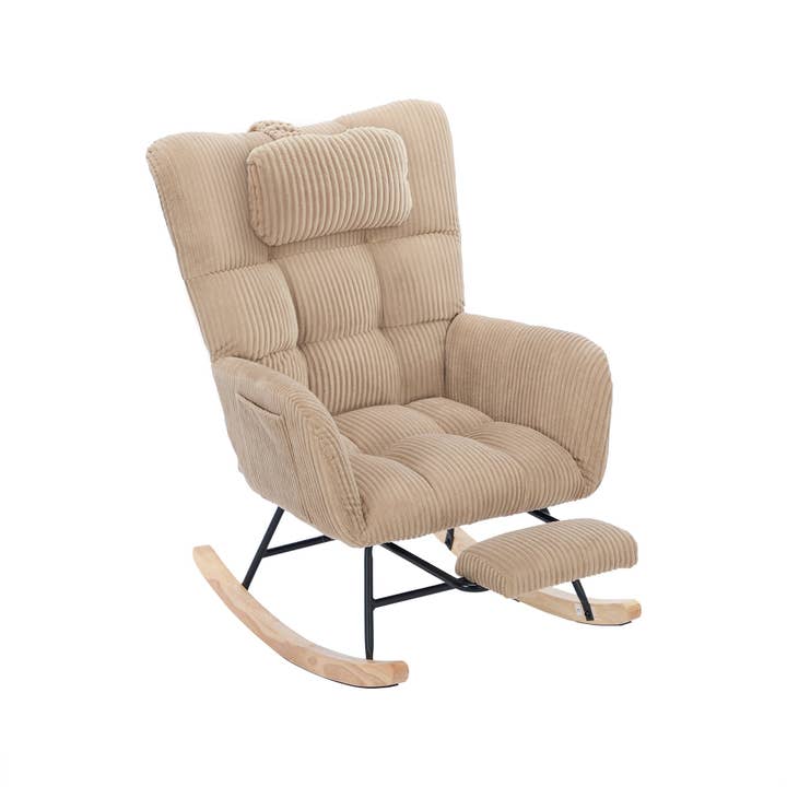 Beige corduroy rocking chair with adjustable footrest OBSIDIANCORE for wholesale by Urban Meuble UK
