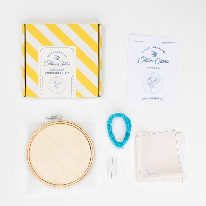 Cotton Clara Craft Kits & Supplies - Wholesale Embroidery/Cross Stitch Supplies - Forget Me Not Embroidery Hoop Kit